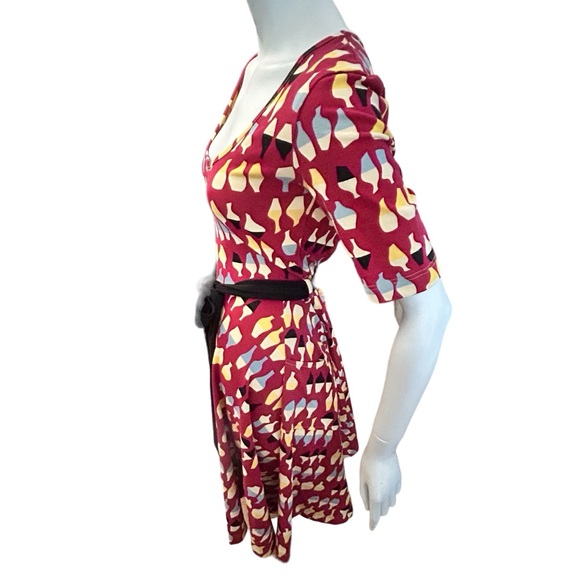 Effie's Heart NEW Rachel Red Carafe Print Short Sleeves Belted Dress Small - Picture 6 of 14